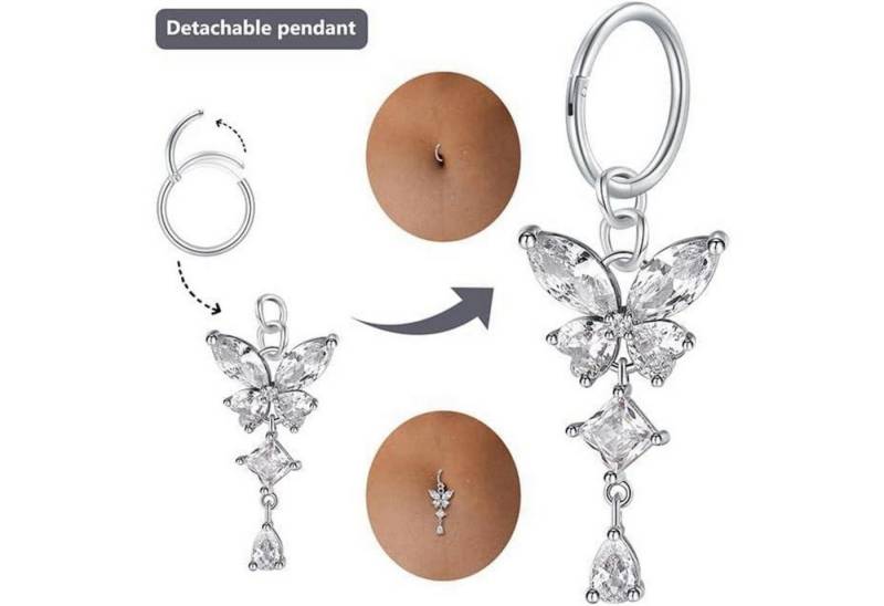 FunZing Bauchnabelpiercing Bauchnabelpiercing Gold Schmetterling Herz Dangle 14G CZ 10MM von FunZing