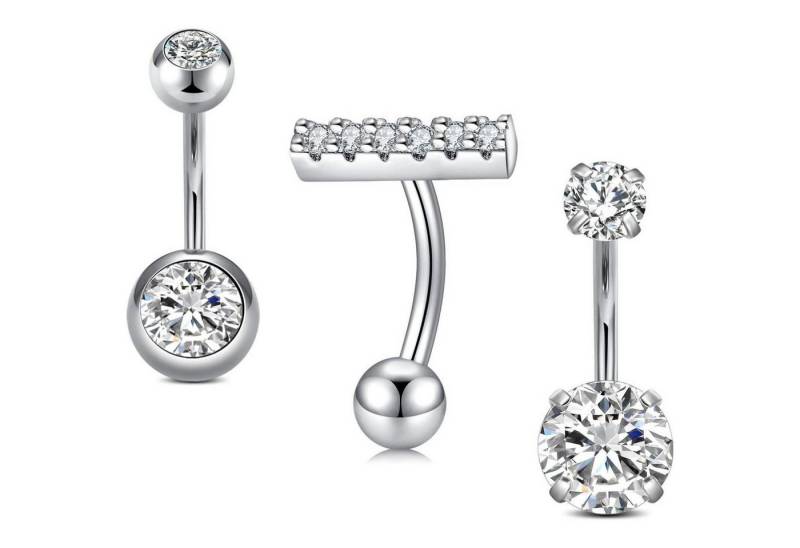 Rajnard Bauchnabelpiercing Bauchnabelpiercing Set 14G 10mm Chirurgenstahl Silber Diamant Opal von Rajnard