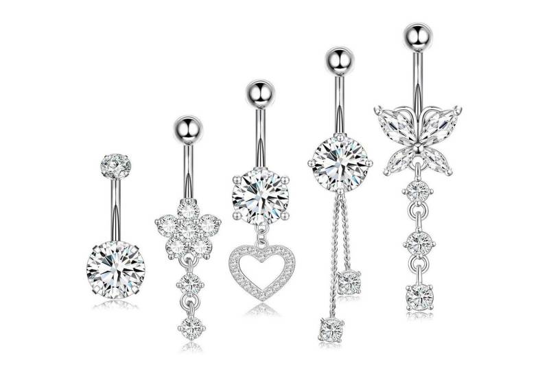 LuxusKollektion Bauchnabelpiercing Bauchnabelpiercing Set Chirurgenstahl 10mm 12mm Silber Gold Strass von LuxusKollektion