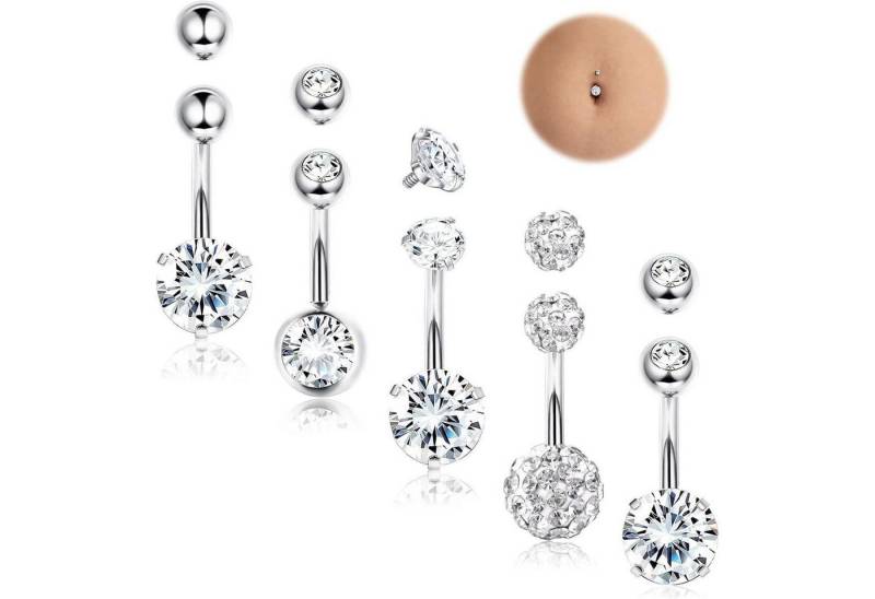 Diamday Bauchnabelpiercing Bauchnabelpiercing Set Damen 316L Chirurgenstahl Herz CZ 14G Silber von Diamday