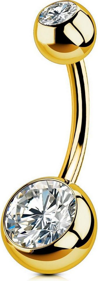 OUFER Bauchnabelpiercing Bauchnabelpiercing Titan Gold 14G 16mm CZ Kugeln Belly Button Piercing von OUFER