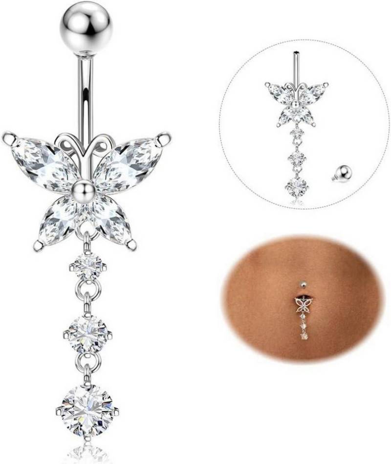 YADOCA Bauchnabelpiercing Bauchnabelpiercing Titan Gold Silber CZ Bauchnabel Lang Ring von YADOCA