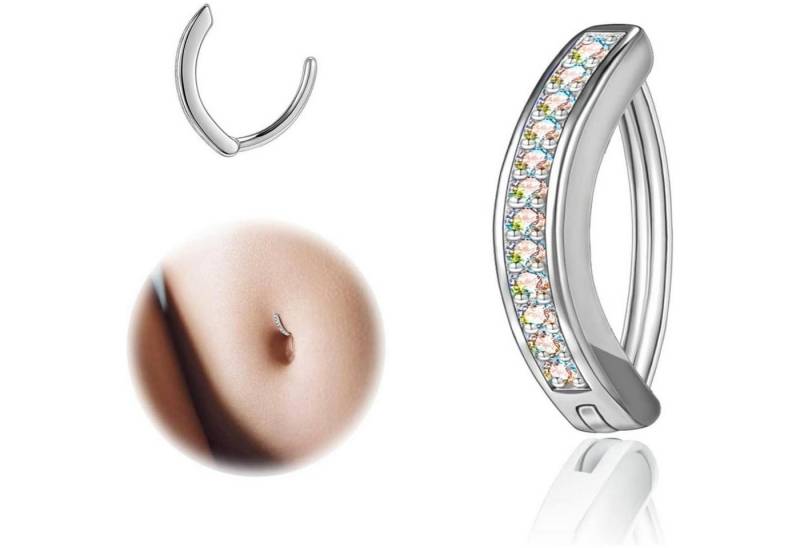 ZS Bauchnabelpiercing Clicker Piercing Bauchnabel, 14G Diamanten Silber 925 Reverse Curved von ZS