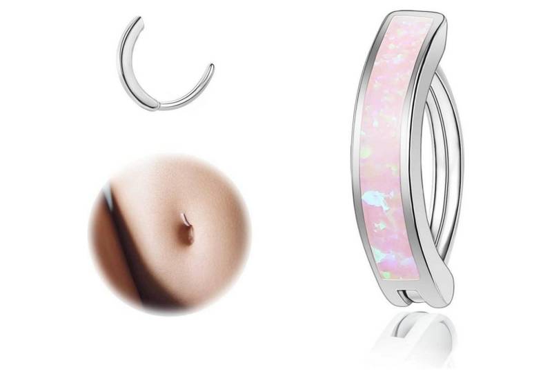 ZS Bauchnabelpiercing Clicker Piercing Bauchnabel 14G Silber 925 Opal Reverse Curved Nabel von ZS