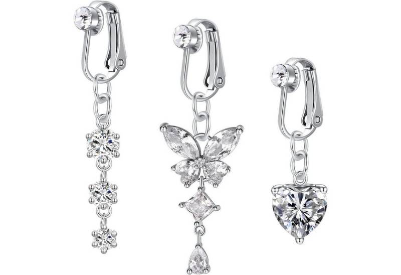 Mayhoop Bauchnabelpiercing Fake Bauchnabelpiercing Herz CZ Schmetterling Clip Edelstahl 2–3 Stück von Mayhoop