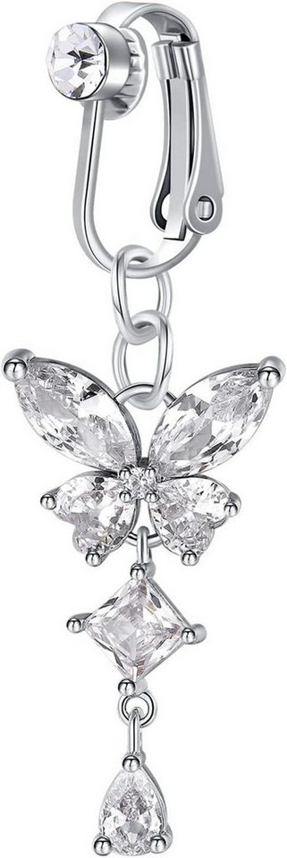 Crdifu Bauchnabelpiercing Fake Bauchnabelpiercing Silber Clips On mit Anhänger 316L Edelstahl von Crdifu