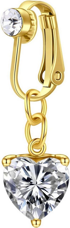 Crdifu Bauchnabelpiercing Gold Fake Bauchnabelpiercing Herz Anhänger Clip On Ring 316L Edelstahl von Crdifu