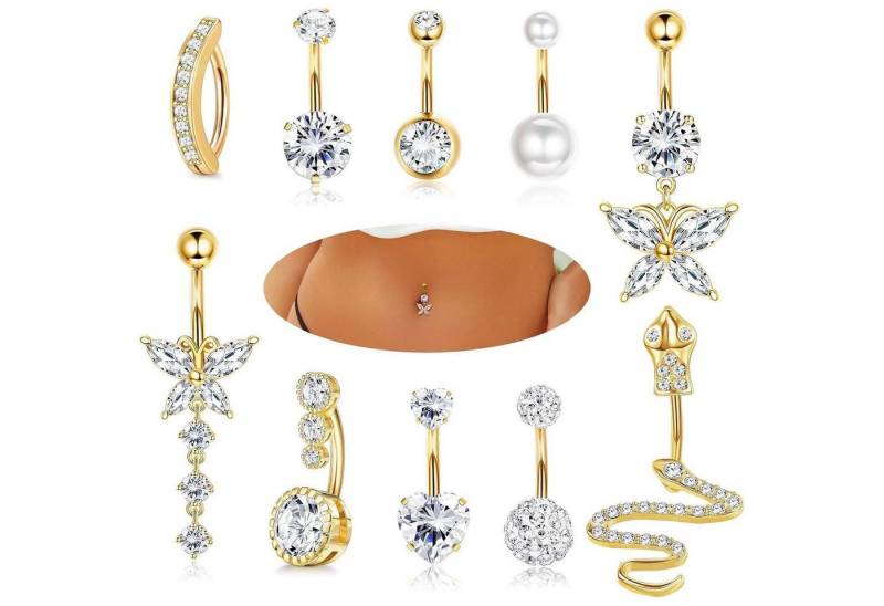 YADOCA Bauchnabelpiercing-Set 10Pcs 14G Bauchnabelpiercing Damen Chirurgenstahl Rosa Blau CZ von YADOCA