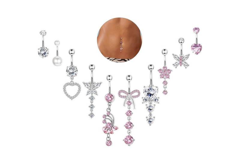 YADOCA Bauchnabelpiercing-Set 10Pcs 14G Bauchnabelpiercing Damen Chirurgenstahl Rosa Blau CZ von YADOCA