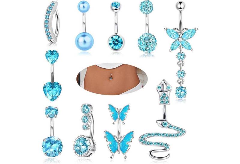 YADOCA Bauchnabelpiercing-Set 10Pcs 14G Bauchnabelpiercing Damen Chirurgenstahl Rosa Blau von YADOCA