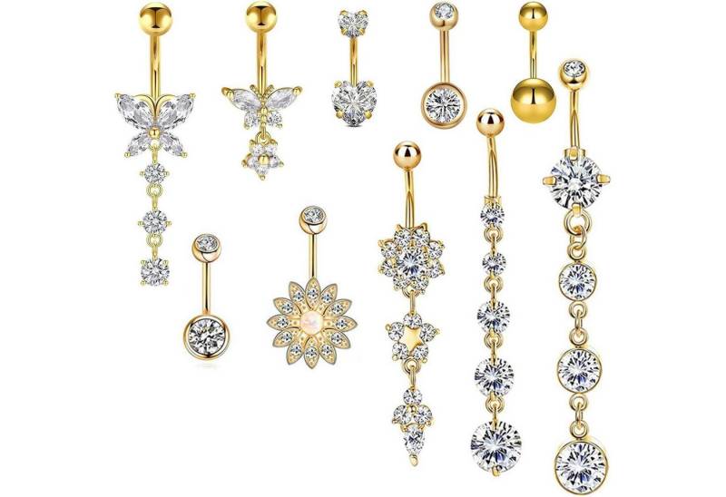 BDSHUNBF Bauchnabelpiercing-Set 10stk Bauchnabelpiercing Gold Set Schmetterling Herz Blume Damen von BDSHUNBF
