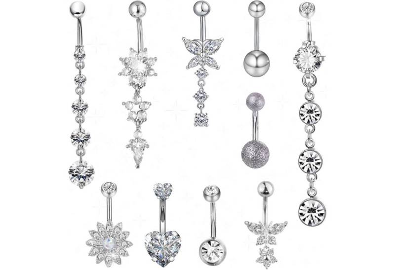 BDSHUNBF Bauchnabelpiercing-Set 10stk Bauchnabelpiercing Set Schwangerschaft Schmetterling Herz Blume von BDSHUNBF