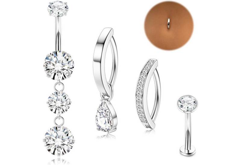 Chriscoco Bauchnabelpiercing-Set 14G Bauchnabelpiercing Chirurgenstahl Silber/Gold CZ Clicker Set von Chriscoco