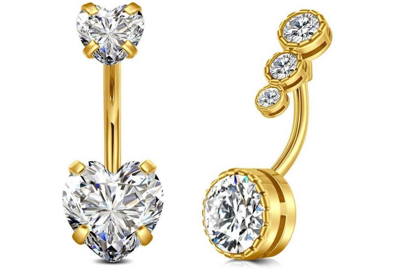 FECTAS Bauchnabelpiercing-Set 14G Bauchnabelpiercing Set Silber Chirurgenstahl Damen Stein 10mm von FECTAS