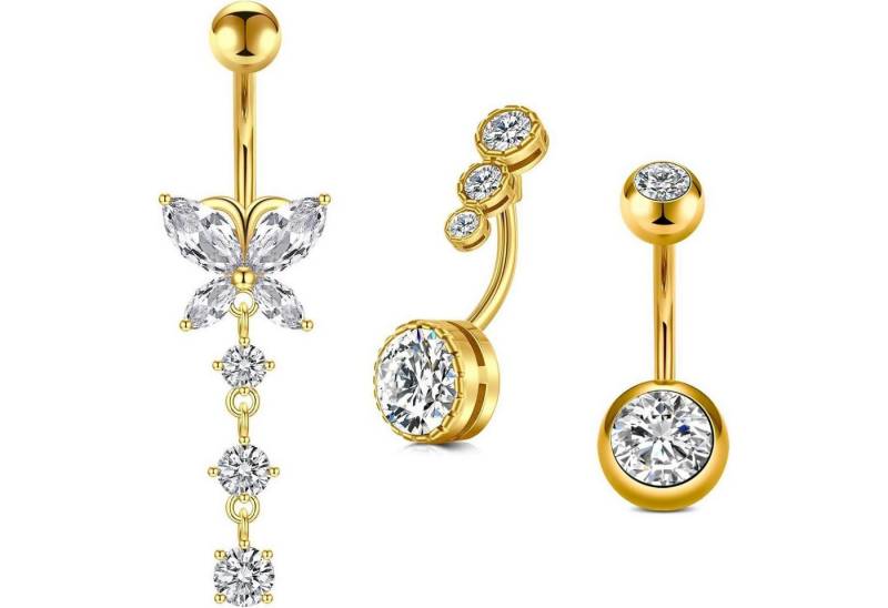 FECTAS Bauchnabelpiercing-Set 14G Bauchnabelpiercing Silber Chirurgenstahl Set Stein Damen von FECTAS