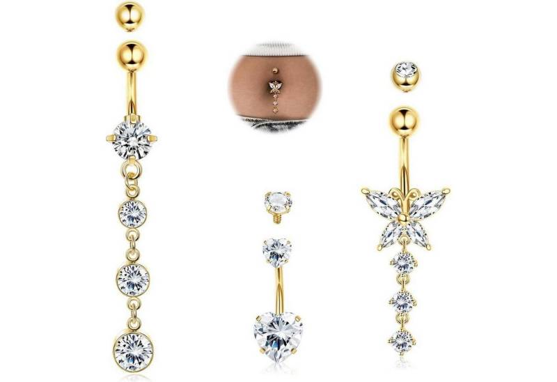 Diamday Bauchnabelpiercing-Set 14G Chirurgenstahl Bauchnabel Ringe Gold/Silber Herz Schmetterling von Diamday