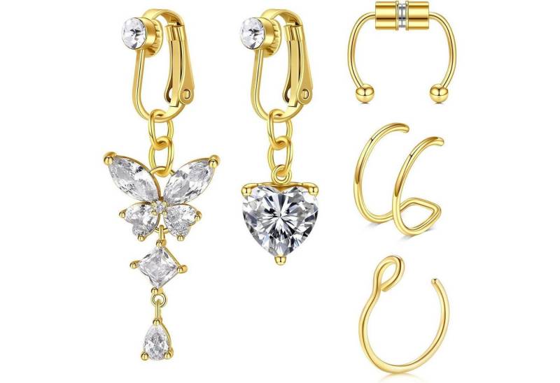 Mayhoop Bauchnabelpiercing-Set 2–3 Stück Fake Bauchnabelpiercing Chirurgenstahl CZ Herz Schmetterling von Mayhoop