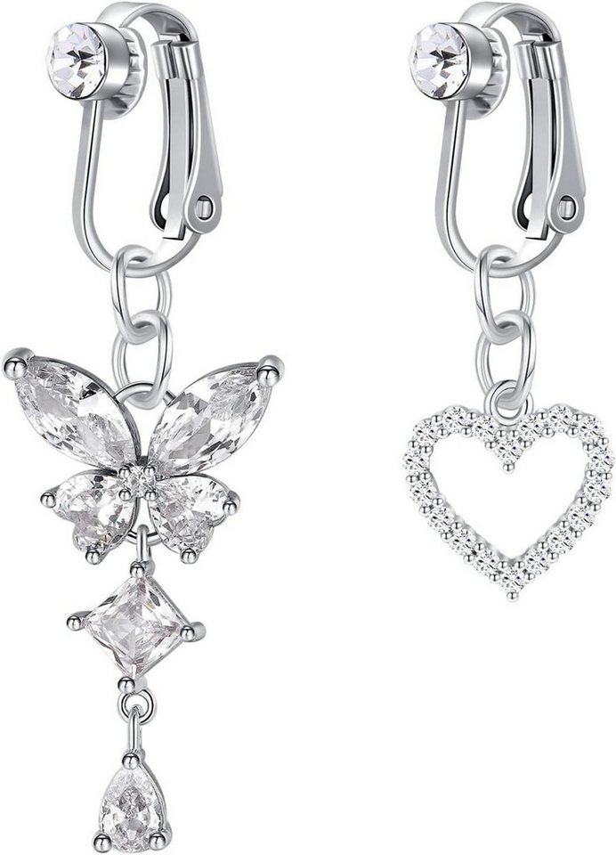 Mayhoop Bauchnabelpiercing-Set 2–3 Stück Fake Bauchnabelpiercing Clip On Herz Schmetterling CZ von Mayhoop