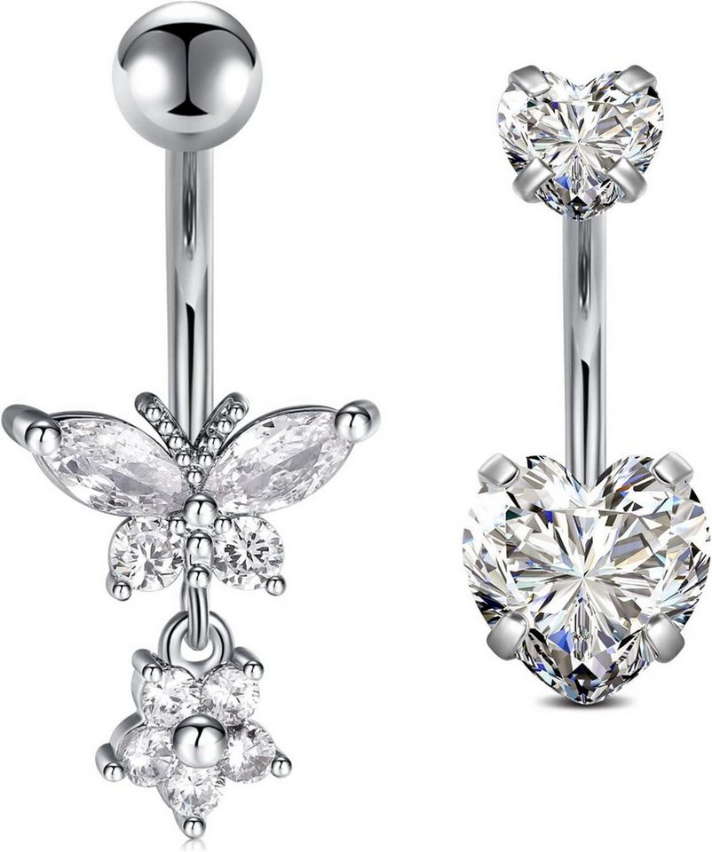 Crdifu Bauchnabelpiercing-Set 2er Set Bauchnabelpiercing Silber Chirurgenstahl Herz Schmetterling Crdifu Bauchnabelpiercing-Set 2er Set Bauchnabelpiercing Silber Chirurgenstahl Herz Schmetterling von Crdifu