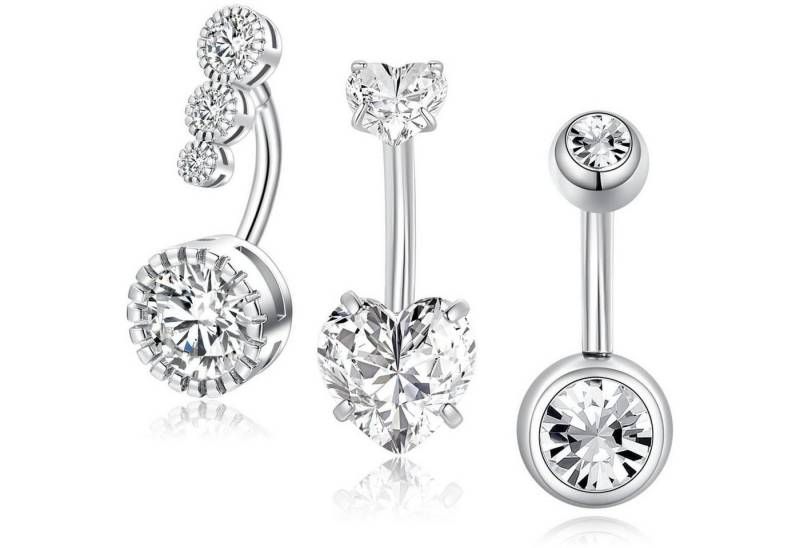 Besyvvin Bauchnabelpiercing-Set 3er Bauchnabelpiercing Chirurgenstahl Silber Gold Zirkonia 14 Gauge von Besyvvin