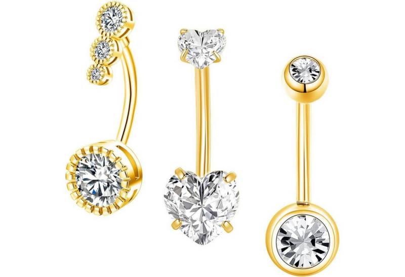 Besyvvin Bauchnabelpiercing-Set 3er Bauchnabelpiercing Set 14mm Chirurgenstahl Gold Silber Zirkonia von Besyvvin