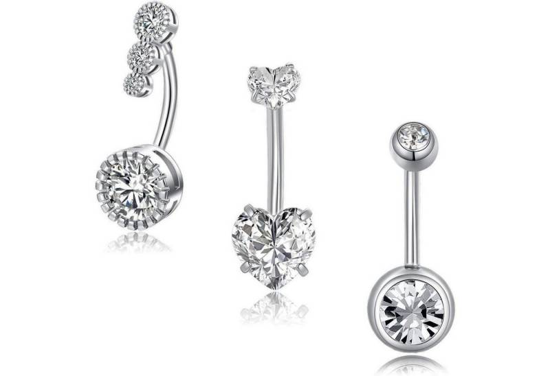 Besyvvin Bauchnabelpiercing-Set 3er Bauchnabelpiercing Set Chirurgenstahl Silber Gold 6-16mm von Besyvvin