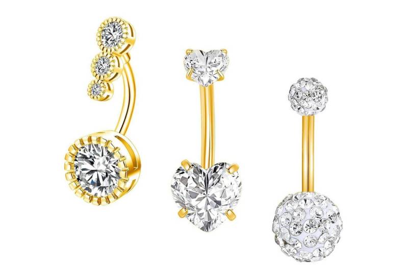 Gojewen Bauchnabelpiercing-Set 3er Set Bauchnabelpiercing 14mm Silber Gold Herz Damen Schmuck von Gojewen