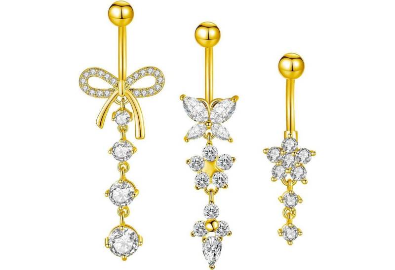 Besyvvin Bauchnabelpiercing-Set 3stk Bauchnabelpiercing Chirurgenstahl 10mm Silber Gold Schmetterling von Besyvvin
