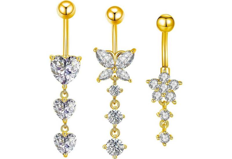 Besyvvin Bauchnabelpiercing-Set 3stk Bauchnabelpiercing Chirurgenstahl 10mm Silber Gold Schmetterling von Besyvvin