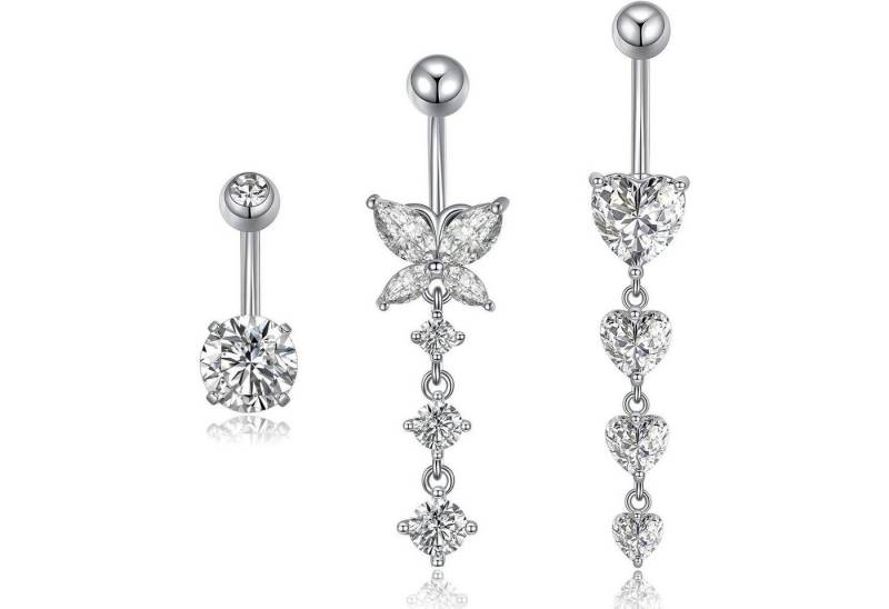 Besyvvin Bauchnabelpiercing-Set 3stk Bauchnabelpiercing Chirurgenstahl 10mm Silber Gold Schmetterling von Besyvvin