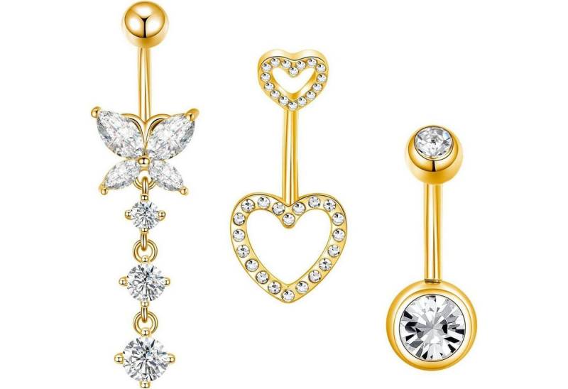 Besyvvin Bauchnabelpiercing-Set 3stk Bauchnabelpiercing Chirurgenstahl Gold Silber Schmetterling Herz von Besyvvin