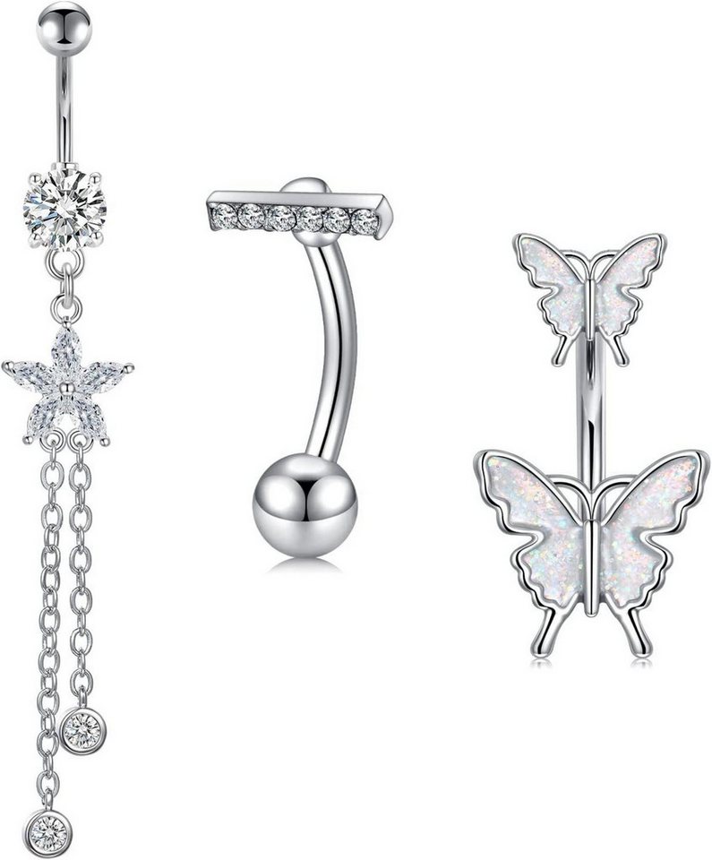 Crdifu Bauchnabelpiercing-Set 3stk Silber Bauchnabelpiercing 10mm Anhänger Kristall Stern von Crdifu