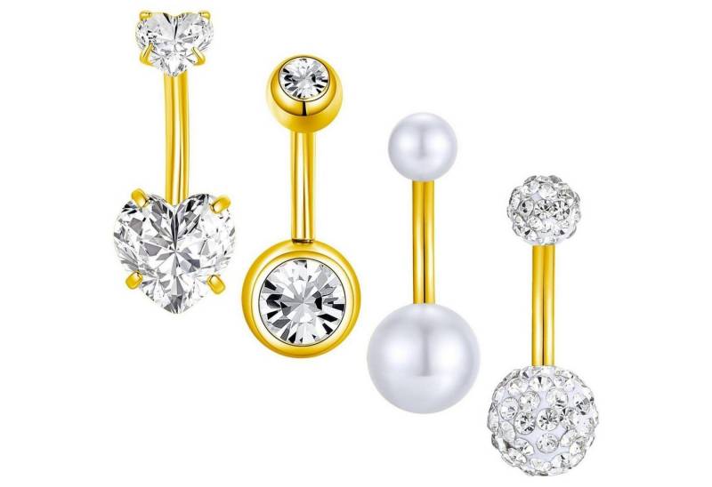 Gojewen Bauchnabelpiercing-Set 4er Set Hochglanzpolierte Bauchnabelpiercings mit Cubic Zirkonia von Gojewen
