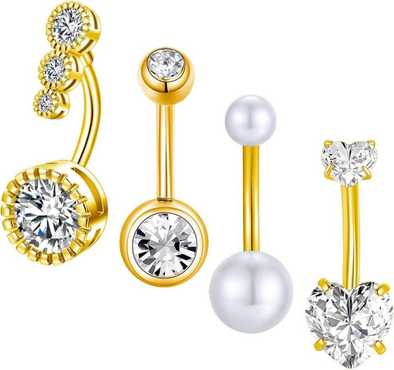 Gojewen Bauchnabelpiercing-Set 4stk Bauchnabelpiercing 6-14mm Chirurgenstahl Piercing Silber Gold von Gojewen