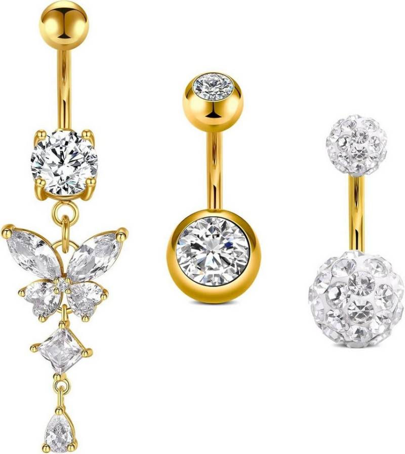 Crdifu Bauchnabelpiercing-Set 5er Bauchnabelpiercing Set 8mm Chirurgenstahl 14G Silber Rosegold von Crdifu