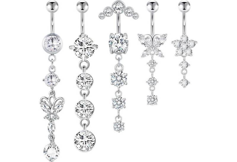 CharmBurst Bauchnabelpiercing-Set 5er Set Bauchnabelpiercing Chirurgenstahl Zirkonia Silber Belly Button von CharmBurst