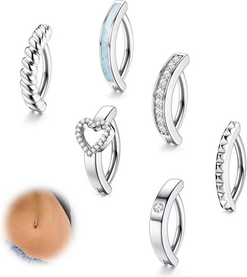 FIOROYAL Bauchnabelpiercing-Set 6er Set Bauchnabelpiercing Gold Silber CZ Opal Herz Ring Belly von FIOROYAL