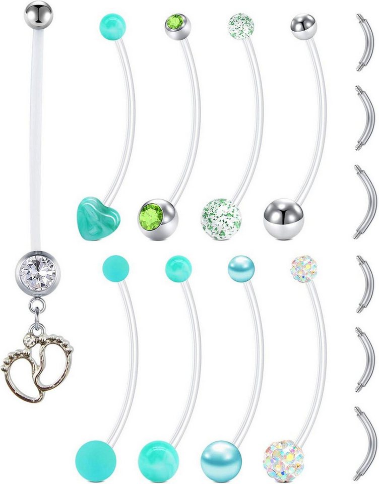 LAURITAMI Bauchnabelpiercing-Set 6stk Schwangerschaft Bauchnabelpiercing Acryl 14G 38mm UV Bioflex von LAURITAMI