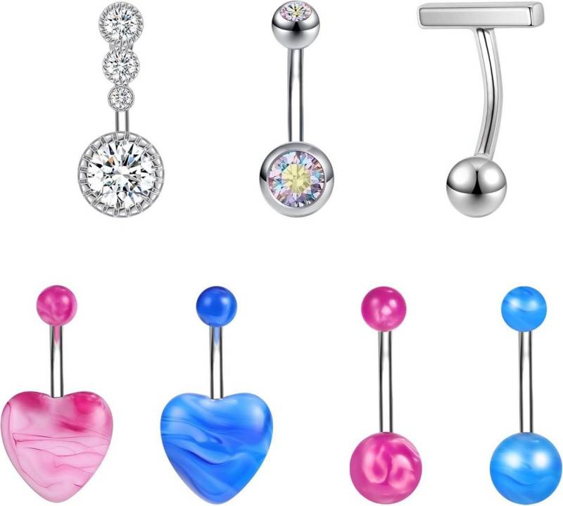ZS Bauchnabelpiercing-Set 7 x Marmor-Bauchnabelring Acryl Edelstahl Zirkon Bauchschmuck Frauen von ZS