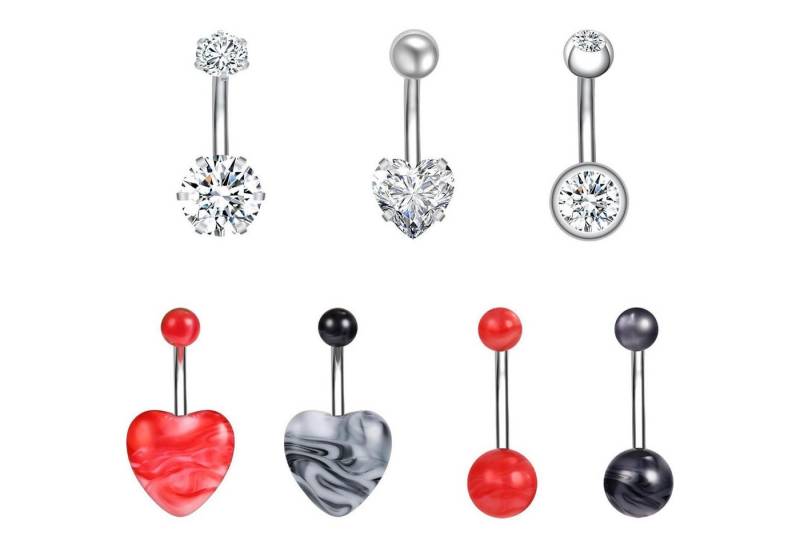 ZS Bauchnabelpiercing-Set 7er Set Marmor Bauchnabelpiercing Acryl Edelstahl Zirkon Schwarz Rot von ZS