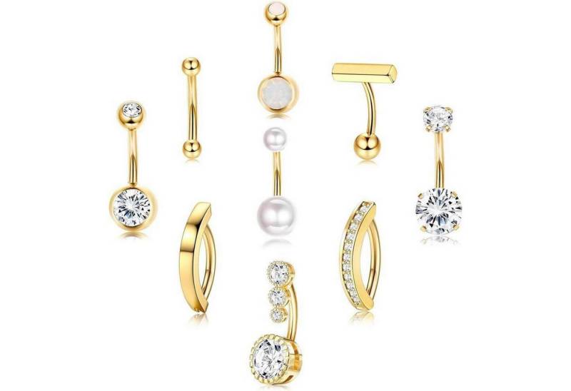 TJUSPIRIT Bauchnabelpiercing-Set 9er Set Bauchnabelpiercing Ring 14ga 10mm Clicker Schmuck Silber Gold von TJUSPIRIT