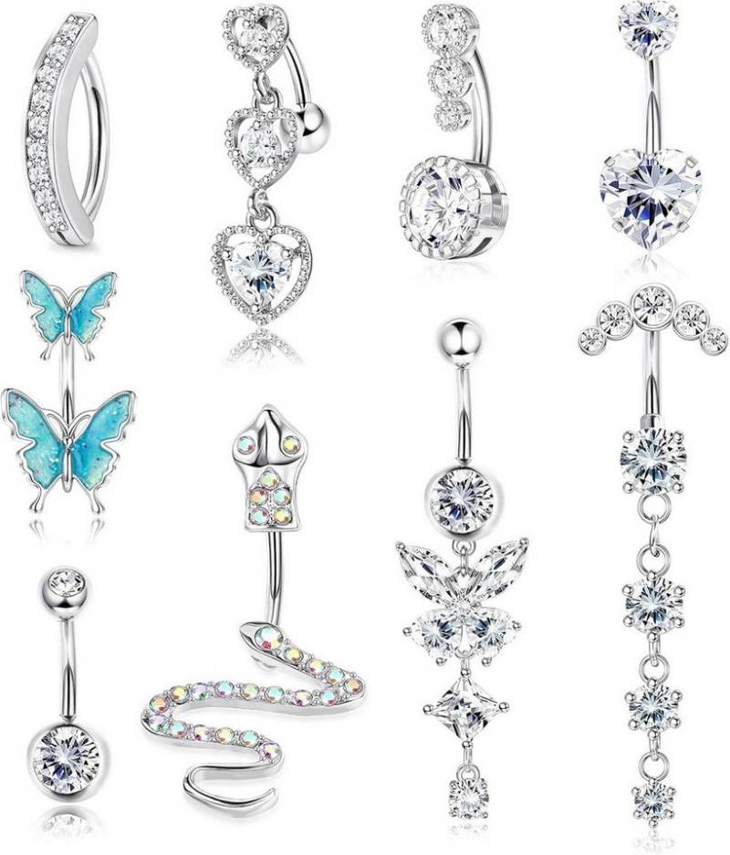 YADOCA Bauchnabelpiercing-Set 9er Set Bauchnabelpiercings Chirurgenstahl Cubic Zirkonia Anhänger von YADOCA