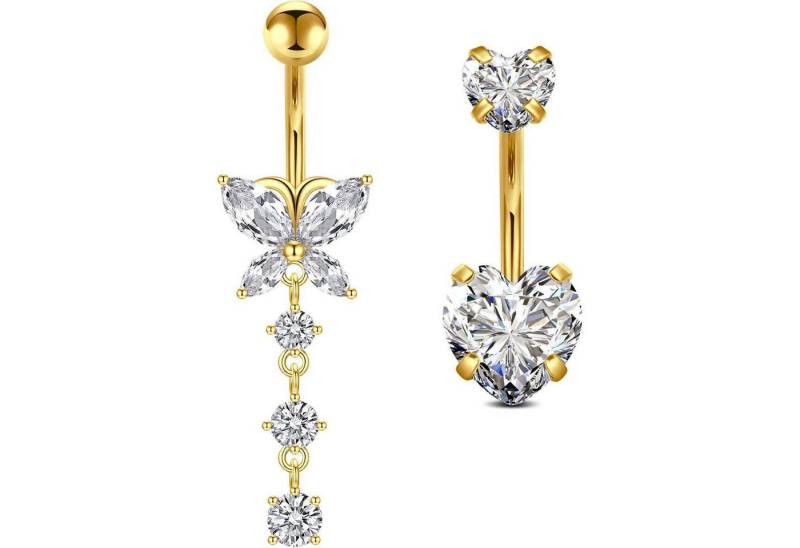 LuxusKollektion Bauchnabelpiercing-Set Bauchnabelpiercing 10mm Gold 14G Chirurgenstahl Damen 2Stück Gold-B LuxusKollektion Bauchnabelpiercing-Set Bauchnabelpiercing 10mm Gold 14G Chirurgenstahl Damen 2Stück Gold-B von LuxusKollektion