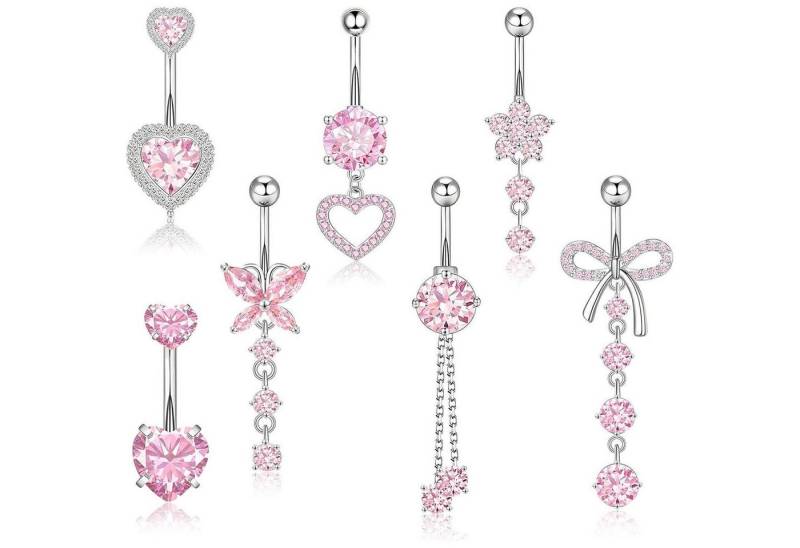 Idota Bauchnabelpiercing-Set Bauchnabelpiercing 10mm Rosa Chirurgenstahl Set mit Schmetterling Herz von Idota