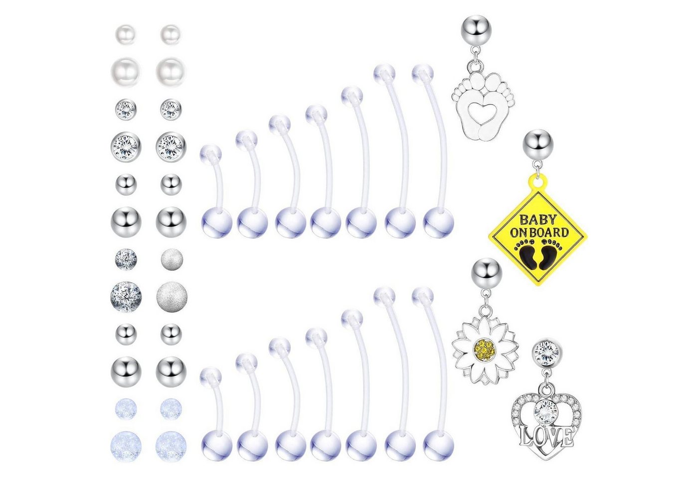 LuxusKollektion Bauchnabelpiercing-Set Bauchnabelpiercing 14 Stück 14G Acryl Silber von LuxusKollektion