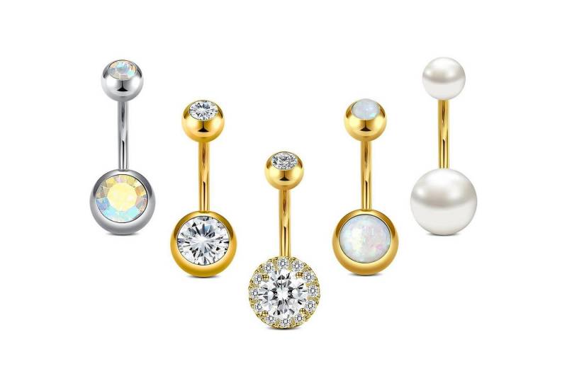 LuxusKollektion Bauchnabelpiercing-Set Bauchnabelpiercing 14G 10mm Chirurgenstahl Nabelring CZ Stil C-Gold von LuxusKollektion