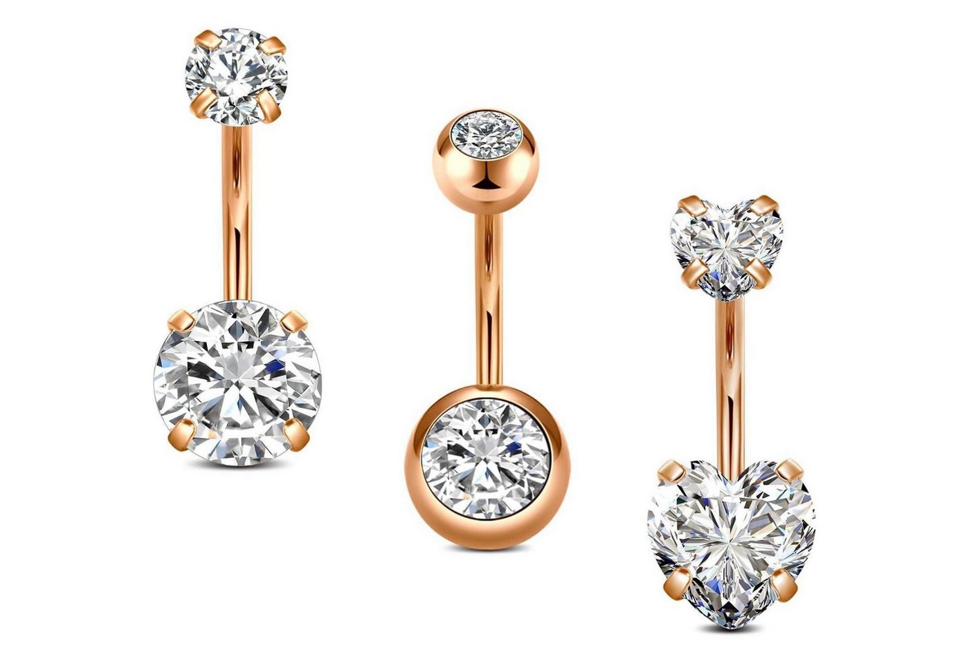 LuxusKollektion Bauchnabelpiercing-Set Bauchnabelpiercing 14G 10mm Chirurgenstahl Stein Damen 3stück Rosegold von LuxusKollektion