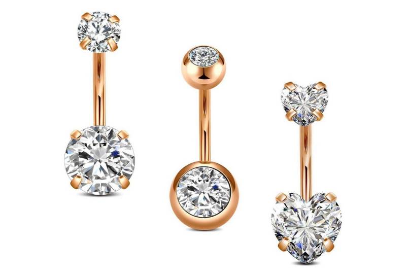 LuxusKollektion Bauchnabelpiercing-Set Bauchnabelpiercing 14G 10mm Chirurgenstahl Stein Damen 3stück Rosegold von LuxusKollektion