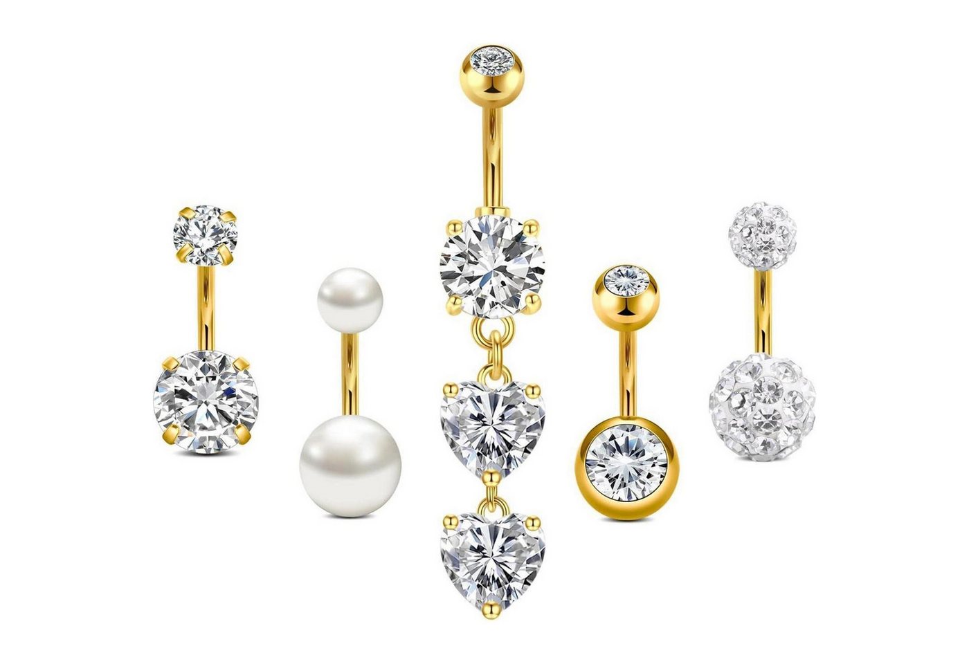 LuxusKollektion Bauchnabelpiercing-Set Bauchnabelpiercing 14G 8mm 10mm Edelstahl CZ Perle Herz Stil C-Gold von LuxusKollektion