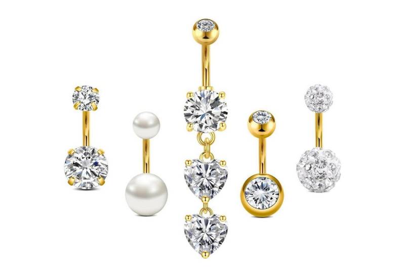 LuxusKollektion Bauchnabelpiercing-Set Bauchnabelpiercing 14G 8mm 10mm Edelstahl CZ Perle Herz Stil C-Gold von LuxusKollektion